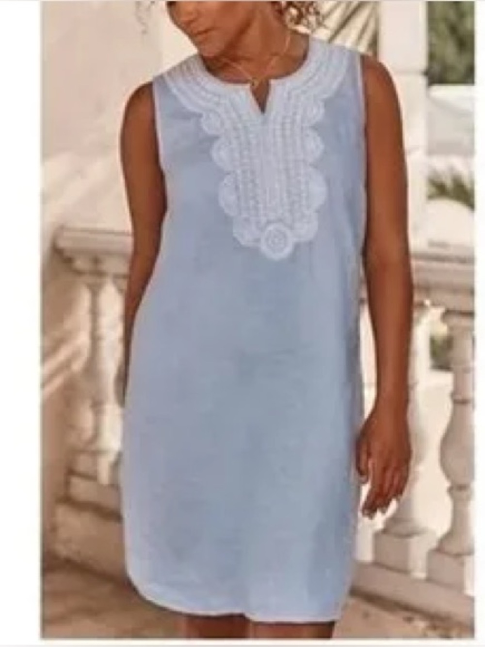 J Jill: XL, Sleeveless Light Blue beaded Embroidered Shift Dress